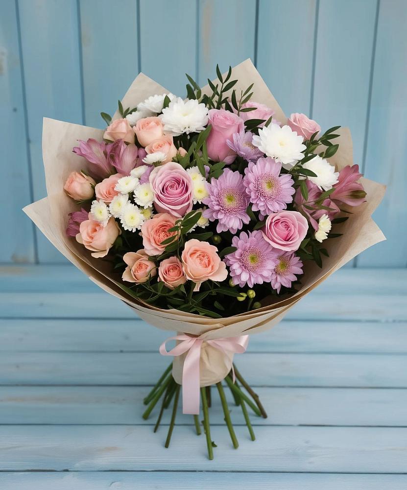 Букет цветов из: Хризантемы, Розы и Альстромерии в Камских Полянах