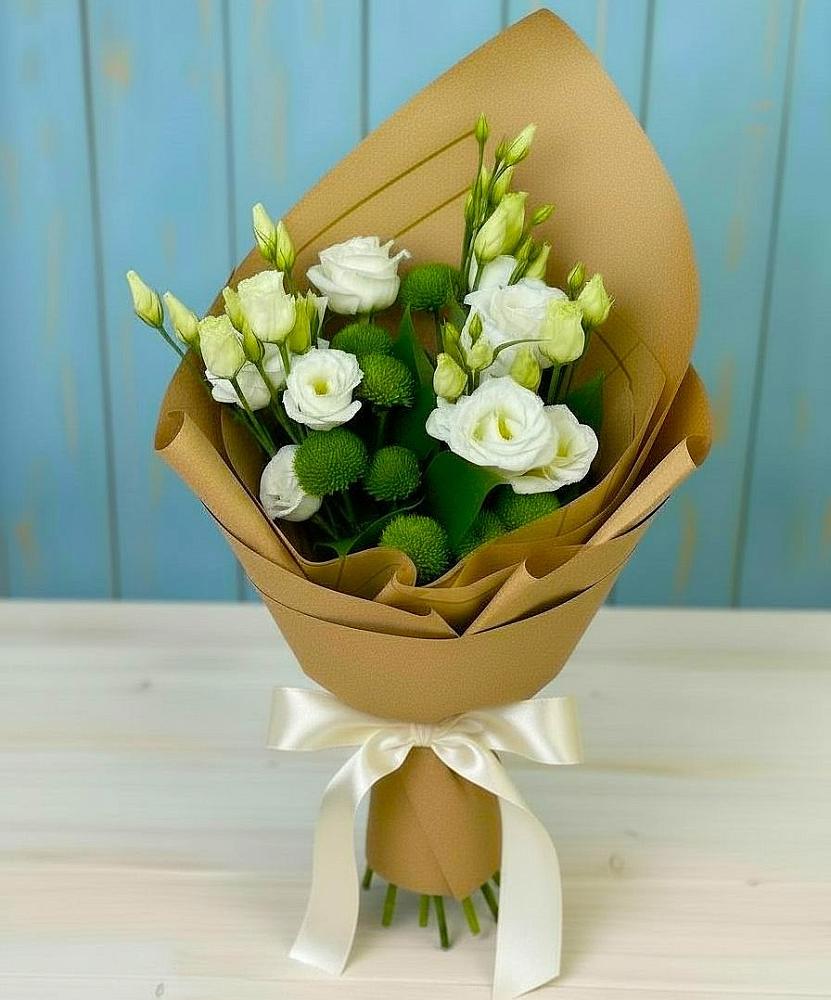 Букет цветов из: Хризантемы и Лизиантусы в Камских Полянах