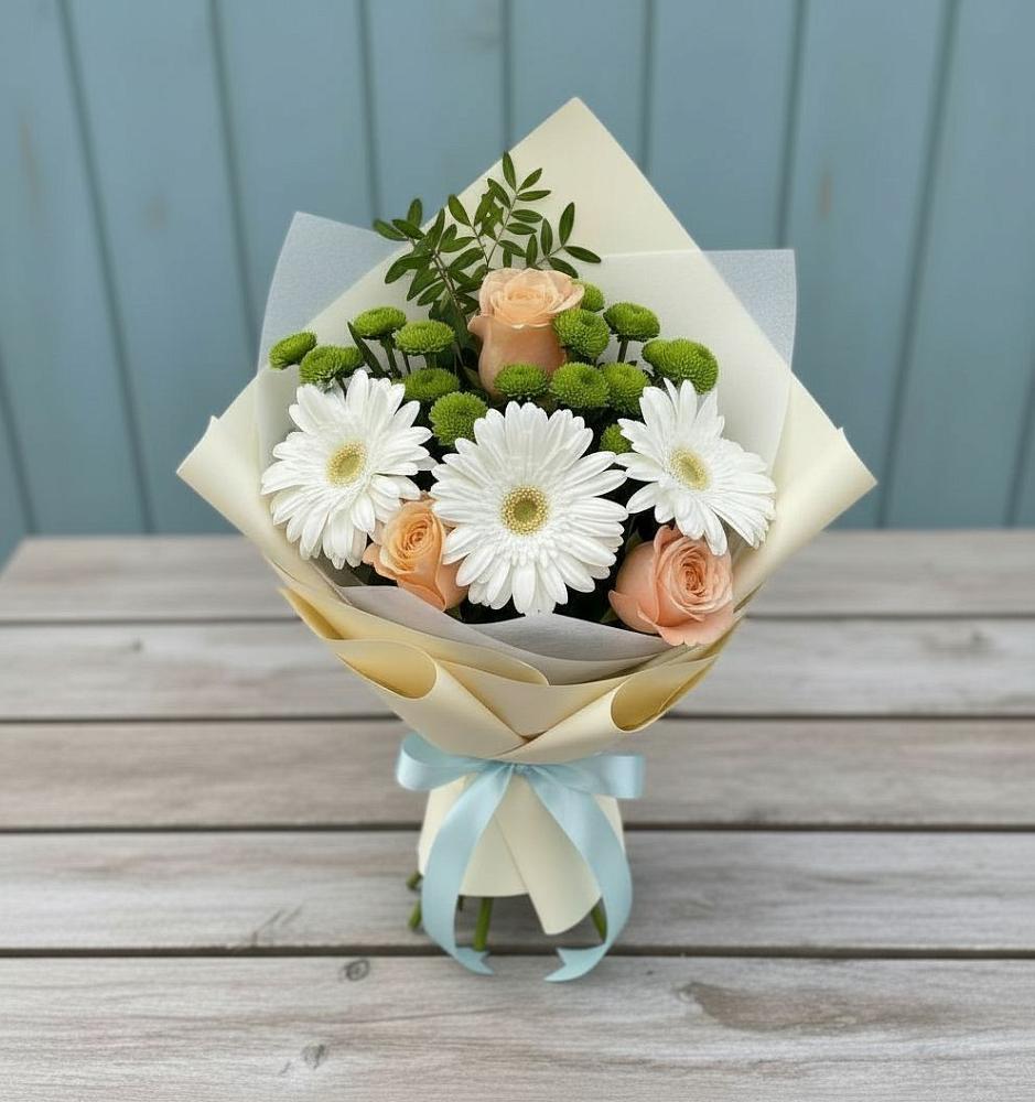 Букет цветов из: Герберы, Розы и Хризантемы в Камских Полянах