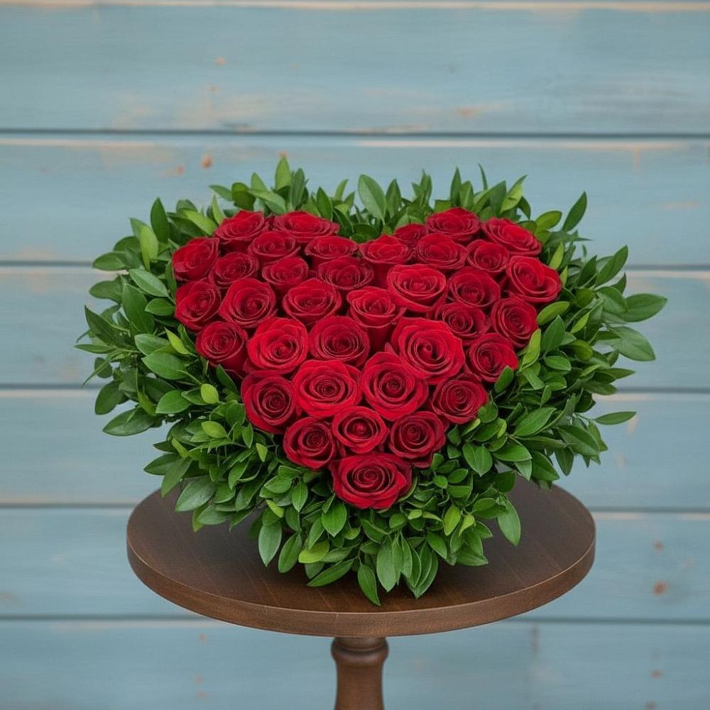 Цветочная композиция из Розы в виде сердца в Камских Полянах