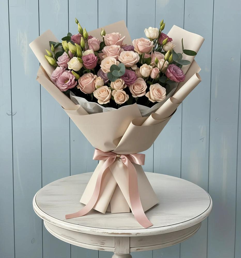 Букет цветов из: Розы и Лизиантусы в Камских Полянах