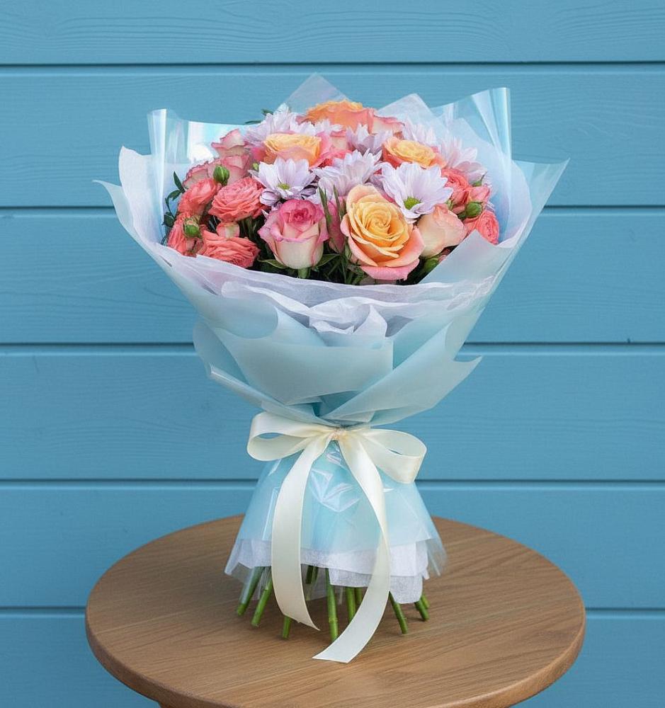 Букет цветов из: Хризантемы и Розы в Камских Полянах