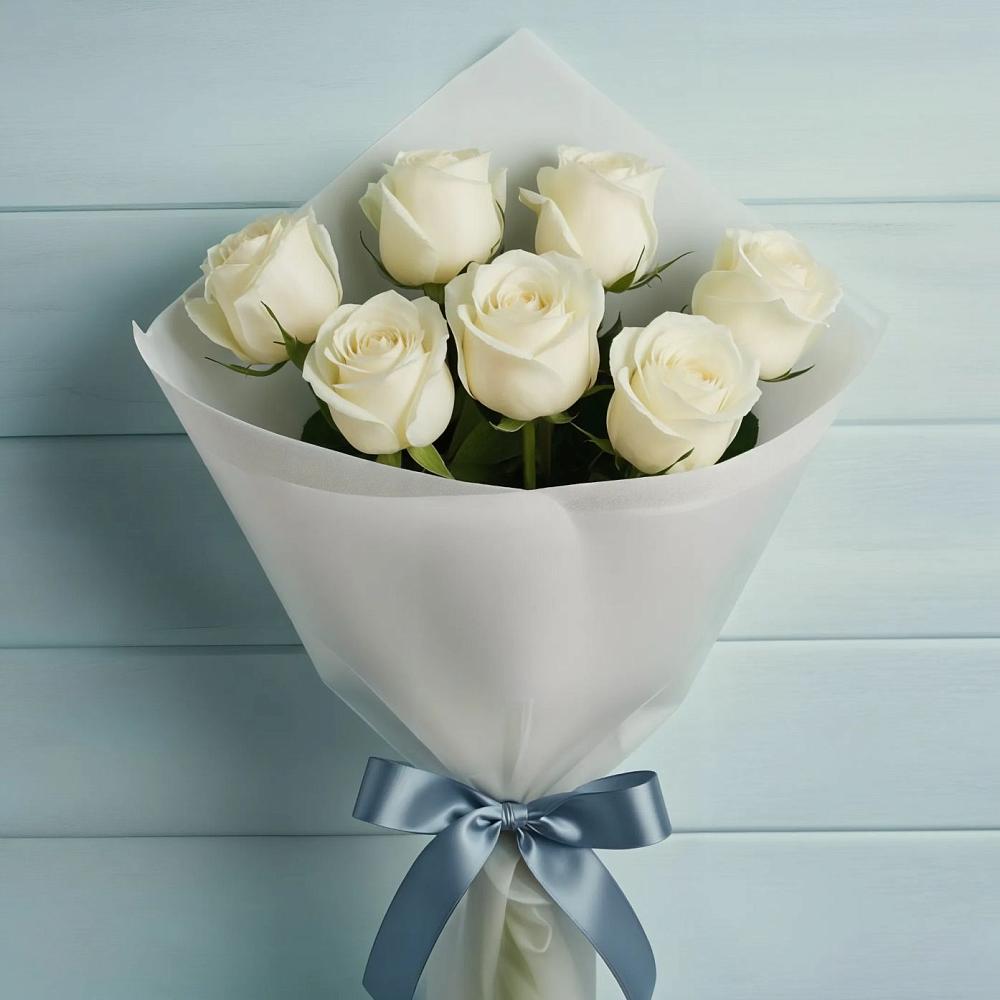 Букет 7 Белых роз Эдлесс Лав в Камских Полянах